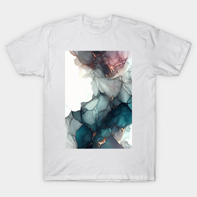 Copper and Turquoise Fusion - Abstract Alcohol Ink Resin Art T-Shirt by inkvestor